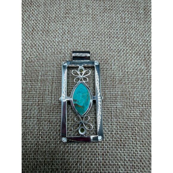 Jay King Sterling Silver Turquoise & Peridot Inlay Pendant – Collector’s Estate - Picture 1 of 7